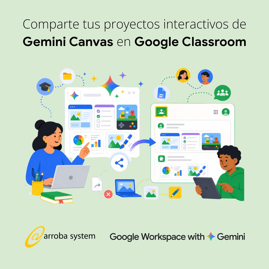 Profesora comparte un proyecto educativo interactivo con un estudiante mediante herramientas digitales en el aula.