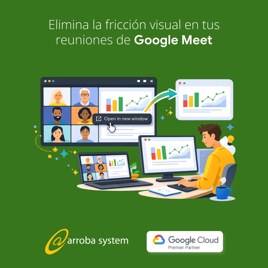 Usuario gestiona videollamada en múltiples pantallas mientras organiza gráficos y participantes en entorno digital claro y ordenado