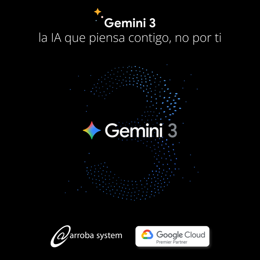 Fondo negro con número tres formado por puntos azules y logotipo de Gemini 3 en el centro como símbolo de inteligencia artificial.