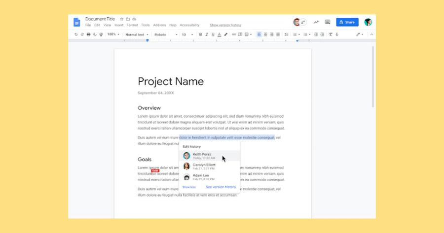 Opción Mostrar editores en Documentos de Google