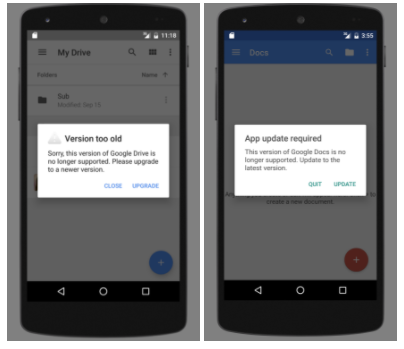 Se cierran las versiones heredadas de las aplicaciones móviles de Google Drive, Docs, Sheets y Slides  este 03 de Abril del 2017