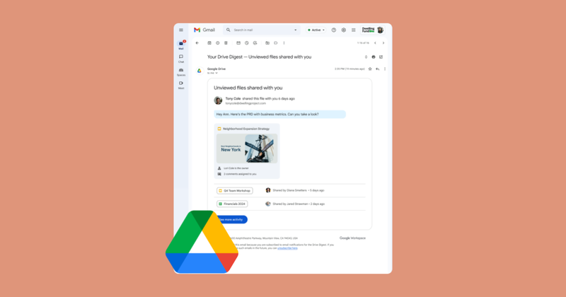 Mantente al tanto de los archivos compartidos de Drive con correos electrónicos de resumen automáticos