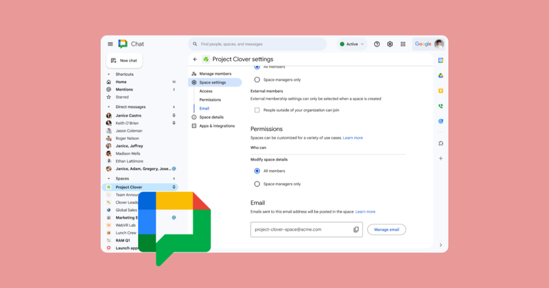 Envía correos electrónicos a espacios en Google Chat