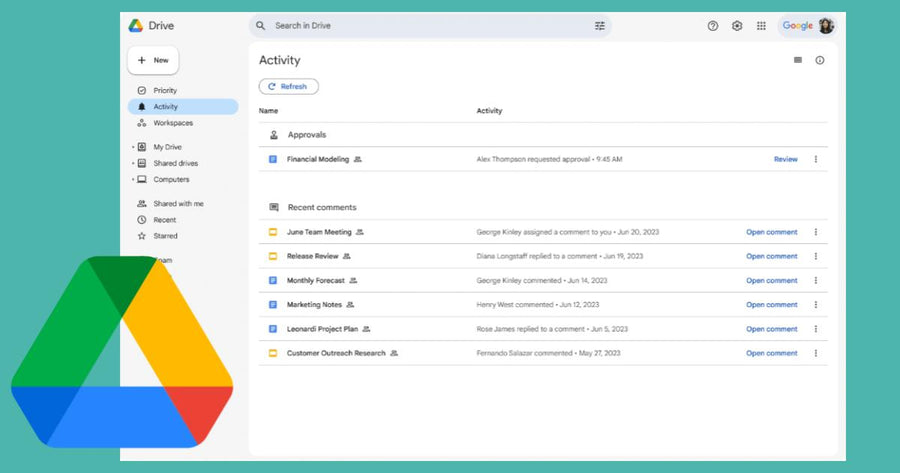 Nueva vista en Google Drive para ver la actividad reciente en un solo lugar