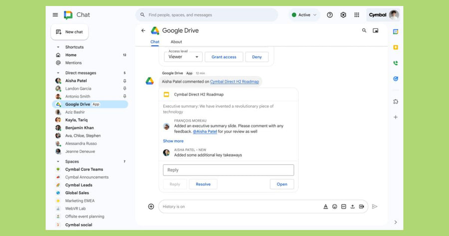 Toma medidas sobre las solicitudes y los comentarios de Google Drive directamente en Google Chat