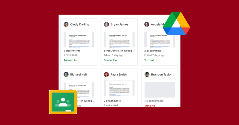 Señales de participación de los estudiantes para archivos adjuntos de Google Drive en Google Classroom