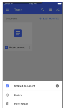Vista  “Papelera” en las apps de Google Docs, Sheets y Slides