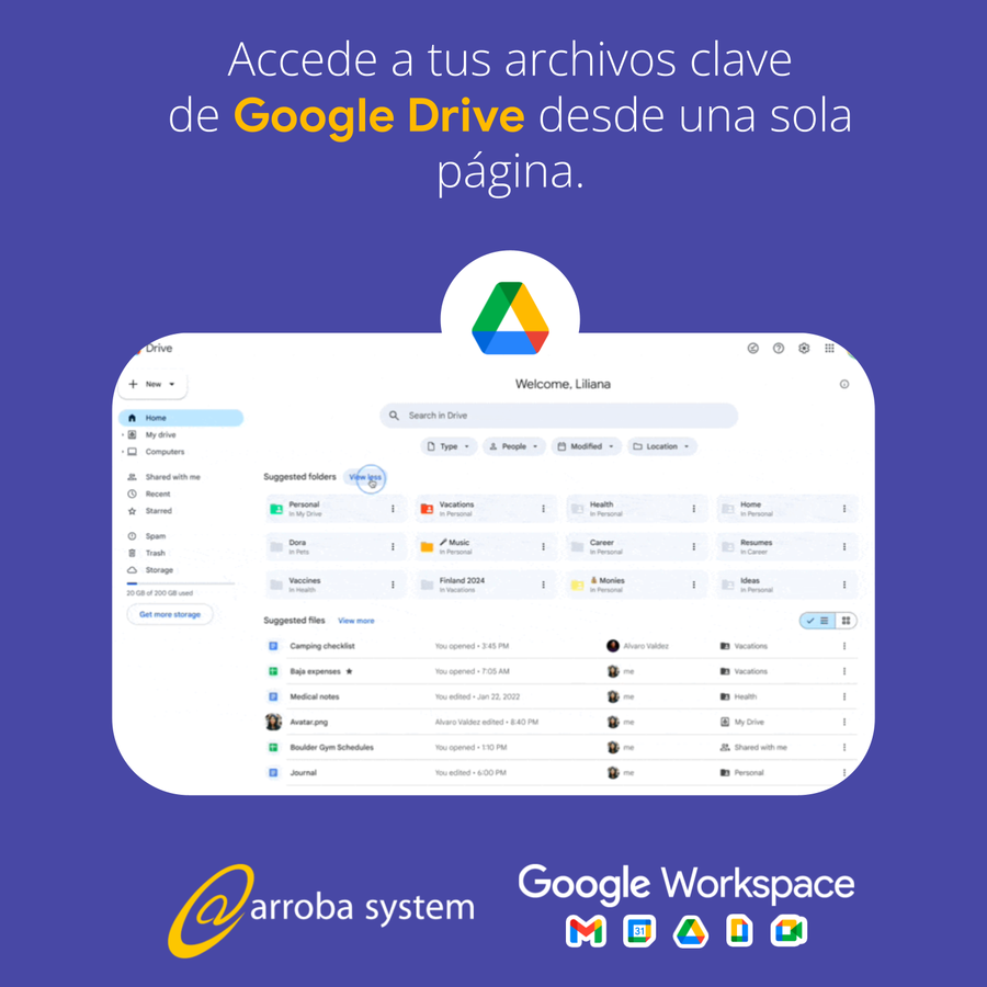 Accede a tus archivos clave de Google Drive desde una sola página.