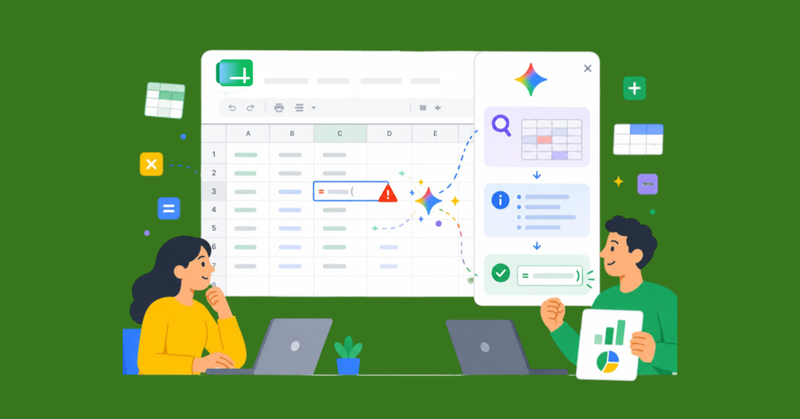 Personas revisan y corrigen fórmulas en una hoja de cálculo con ayuda de inteligencia artificial y análisis automático de datos.