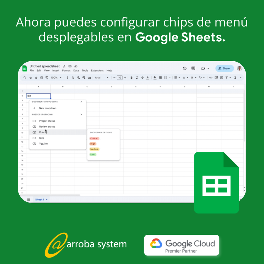 Ahora puedes configurar chips de menú desplegables en Google Sheets