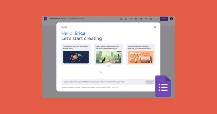 Interfaz de Google Forms mostrando un formulario generado automáticamente por Gemini