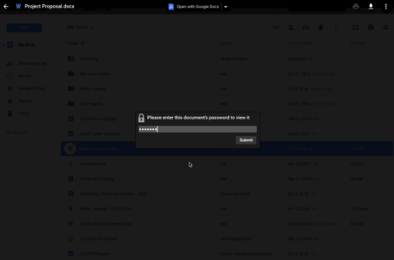 Vista previa de los archivos protegidos por contraseña en Google Drive