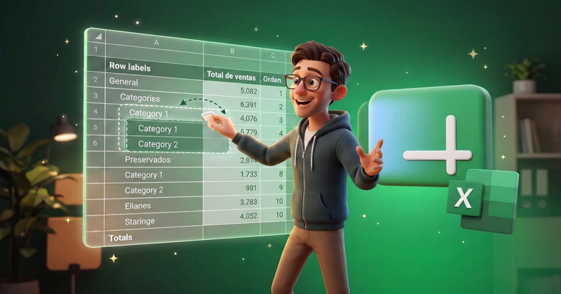 Persona organizando una tabla de datos digital con filtros, gráficos y conexiones visuales en un entorno tecnológico.