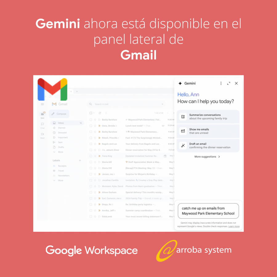 Gemini ahora disponible en el panel lateral de Gmail