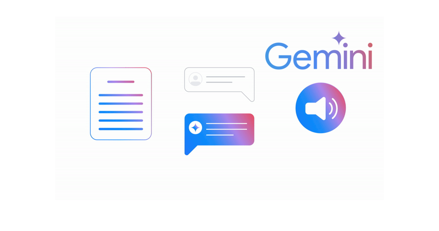 Ilustraciones de mensajes y el logo de gemini