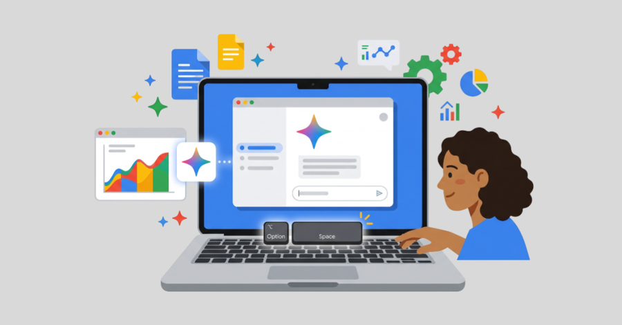 Mujer usa portátil con interfaz digital mientras gestiona datos, gráficos y herramientas en entorno de trabajo creativo y ordenado