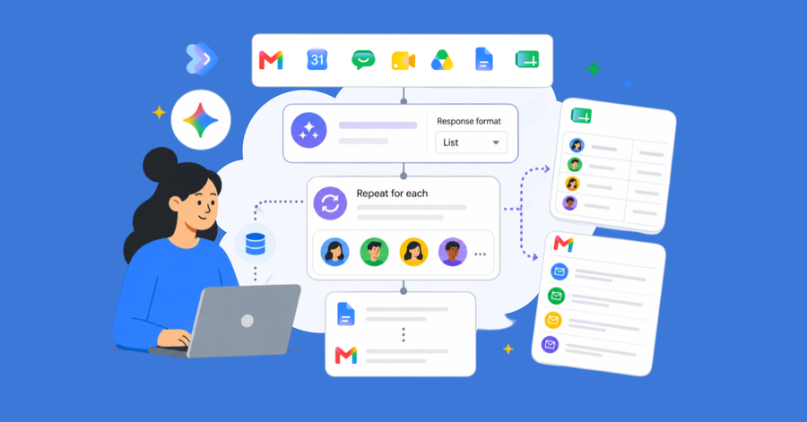 Persona usando un portátil mientras automatiza flujos de trabajo con aplicaciones, listas, correos y documentos en la nube.