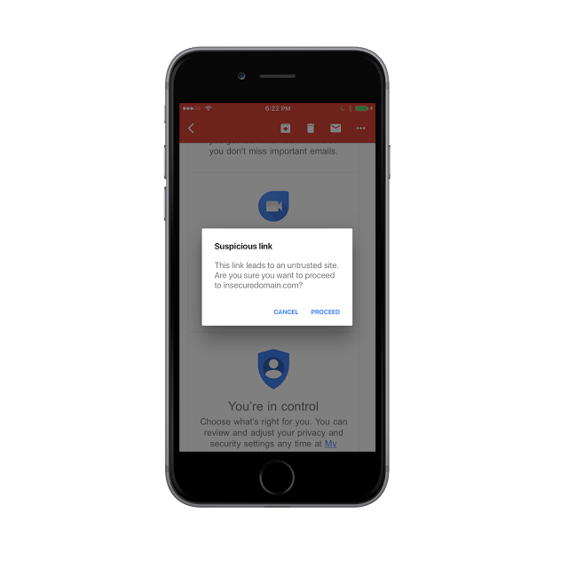 Chequeos de seguridad Anti-phishing en Gmail para iOS