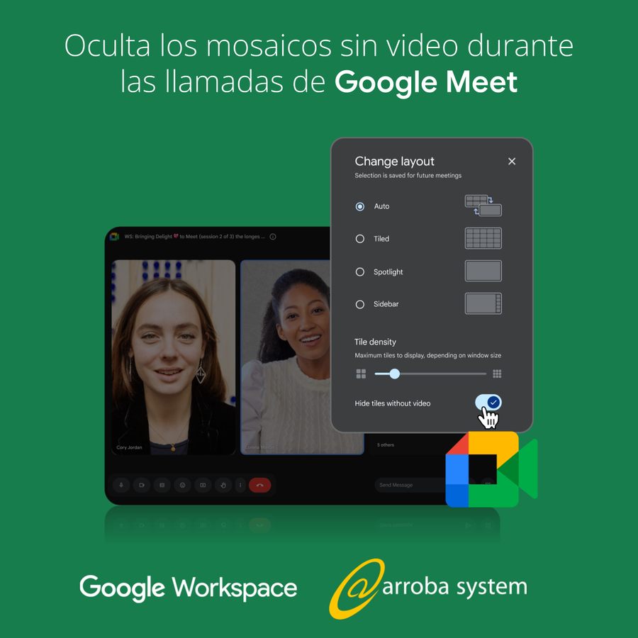 Oculta los mosaicos sin video durante las llamadas de Google Meet