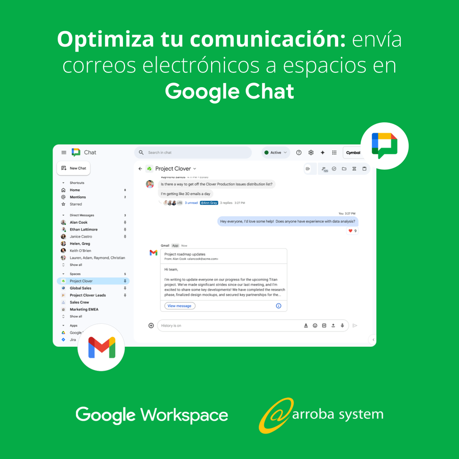 Optimiza tu comunicación: envía correos electrónicos a espacios en Google Chat