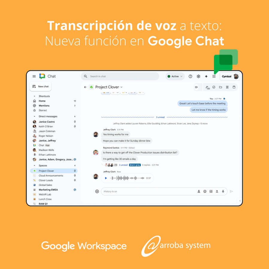 Transcripción de voz a texto en Google Chat