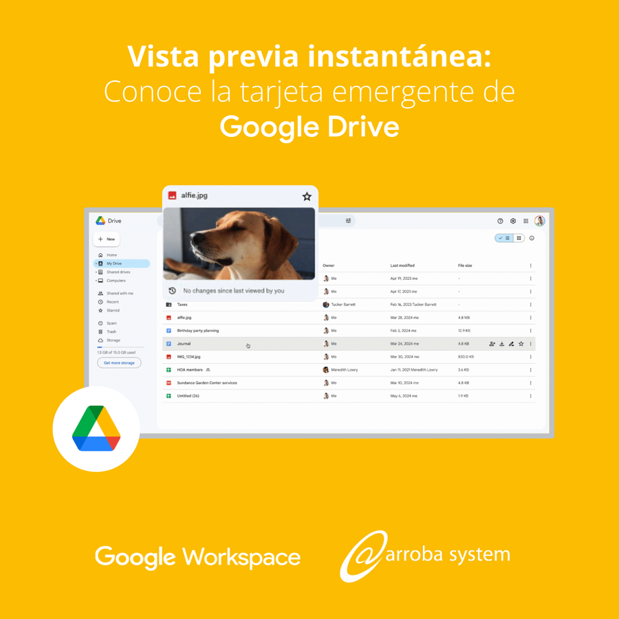 Vista previa instantánea: Conoce la tarjeta emergente de Google Drive.